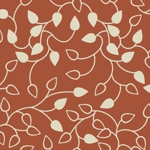 [1in] Spring Leafs Vine - Beige on Clay Red Rust