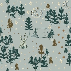 camping dusty blue background