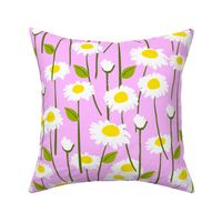 Modern Summer Daisy Flowers On Pink