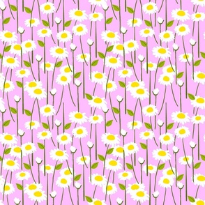 Retro Modern Summer Daisy Flowers On Pink