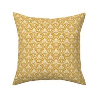 Delancy Cornflower Floral Damask - Goldenrod Yellow Faux Linen White Small Scale