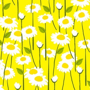 Modern Summer Daisy Flowers On Yellow