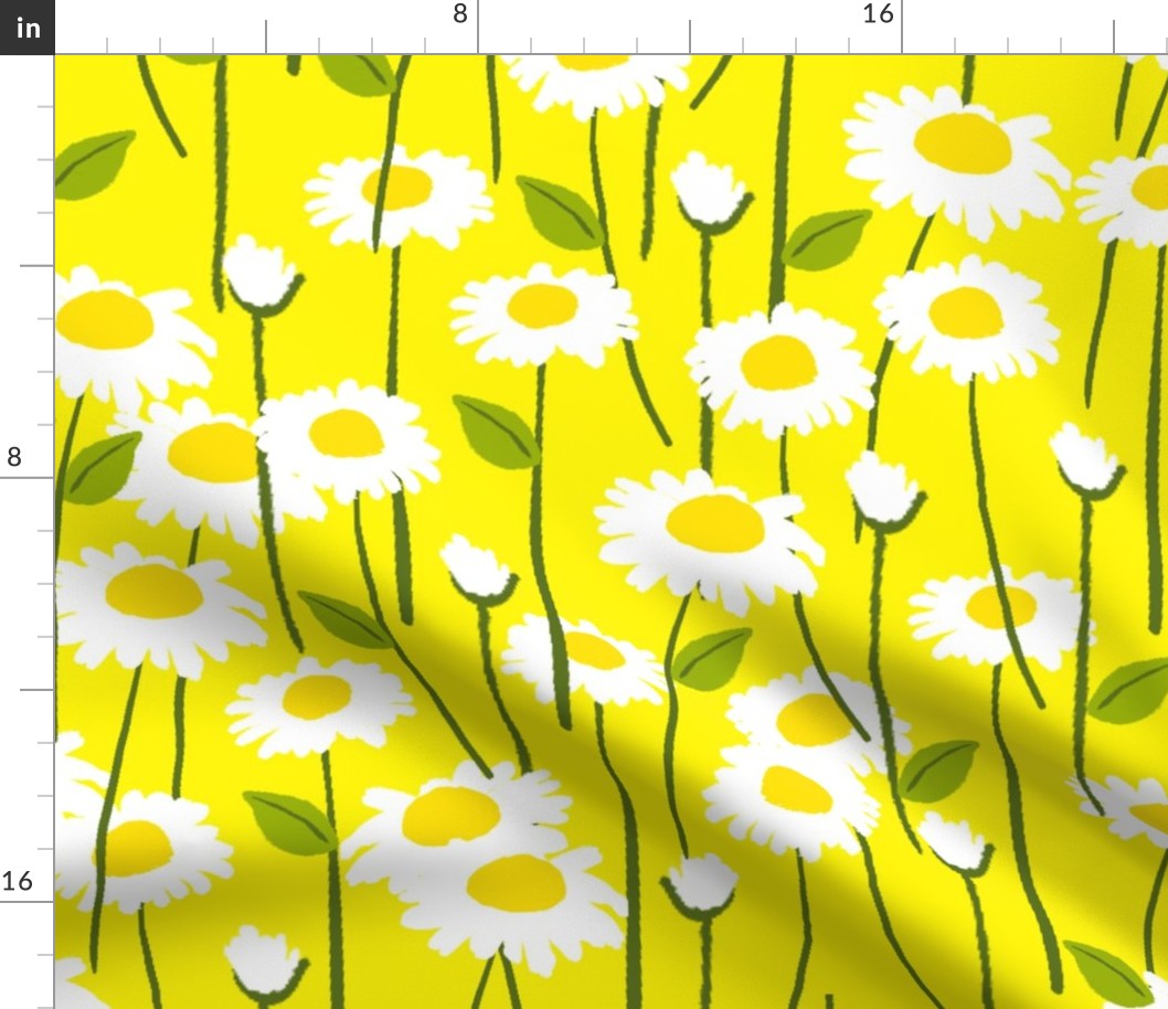 Modern Summer Daisy Flowers On Yellow