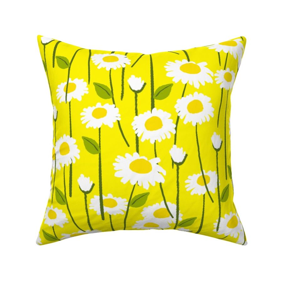 Retro Modern Summer Daisy Flowers On Yellow Repeat Pattern