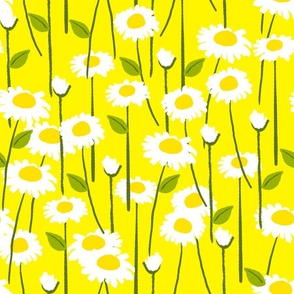 Retro Modern Summer Daisy Flowers On Yellow Repeat Pattern