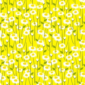 Retro Modern Summer Daisy Flowers On Yellow