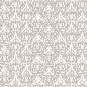 Delancy Cornflower Floral Damask - Taupe Faux Linen White Small Scale