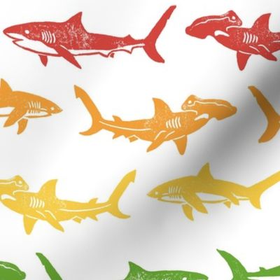 Sharks Block Print Rainbow Stripes by Angel Gerardo - Large Scale