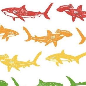 Sharks Block Print Rainbow Stripes by Angel Gerardo - Large Scale