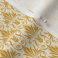 Delancy Cornflower Floral Damask - White Faux Linen Goldenrod Yellow Small Scale