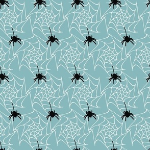 Medium // Spooky Spinners: Halloween Spiders and Spider Webs - Light Blue

