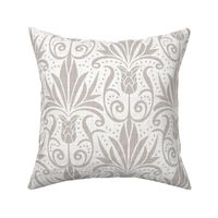 Delancy Cornflower Floral Damask - White Faux Linen Taupe Large Scale