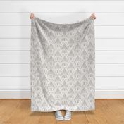 Delancy Cornflower Floral Damask - White Faux Linen Taupe Large Scale