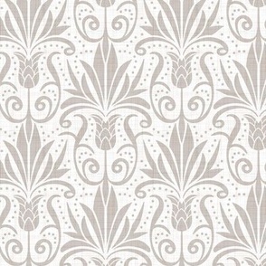 Delancy Cornflower Floral Damask - White Faux Linen Taupe Regular Scale