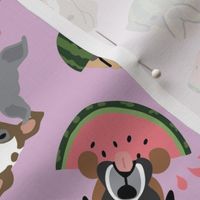 Dogs Eating Watermelon - Purple, Large Scale