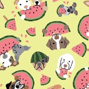 Dogs Eating Watermelon - Yellow, Large Scale