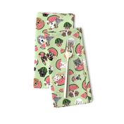 Dogs Eating Watermelon - Green, Medium Scale