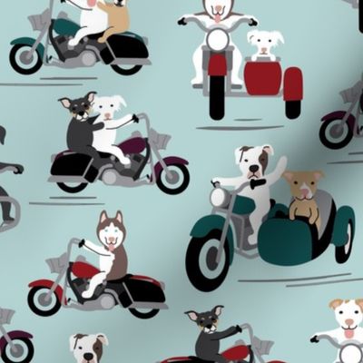 Dogs on Motorcycles - Light Aqua, Large Scale
