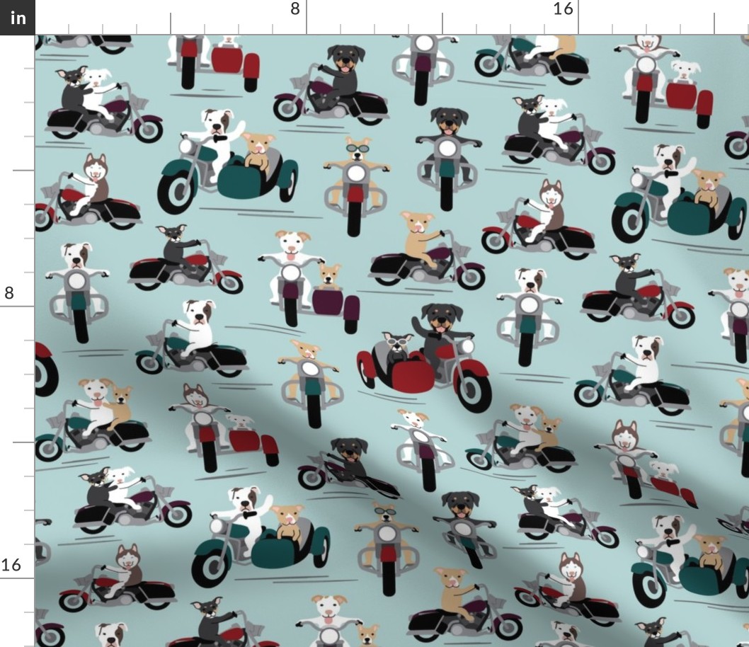 Dogs on Motorcycles - Light Aqua, Large Scale