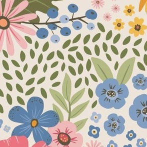 Wildflowers, colorful modern floral illustration, large size, main color palette