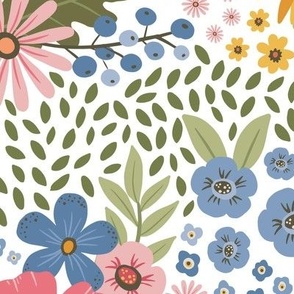 Wildflowers, colorful floral illustration on white, large size, main color palette