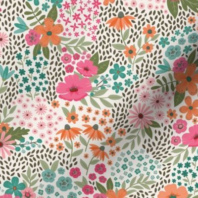 Wildflowers, colorful modern florals, small size, pink orange