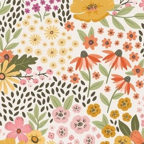 Wildflowers, colorful modern florals, medium size, yellow pink