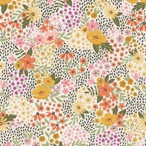 Wildflowers, colorful modern florals, small size, yellow pink
