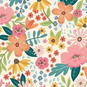 Wild and Free, colorful florals, medium size