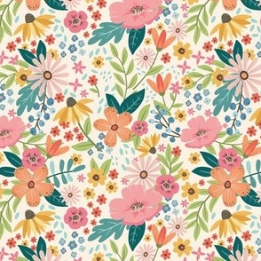 WIld and Free, colorful florals on cream, small size