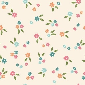 Ditsy florals on cream, small size, sweet dainty flowers