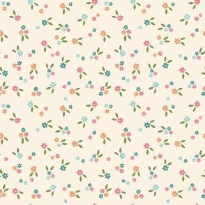Ditsy florals on cream, mini size, sweet dainty flowers