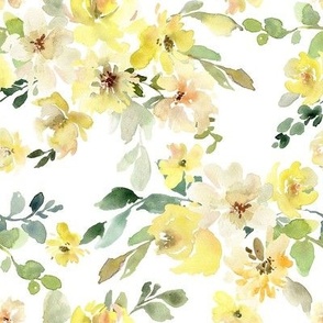 Watercolor Yellow Flowers on White