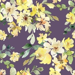 Watercolor Yellow Flowers on Violet