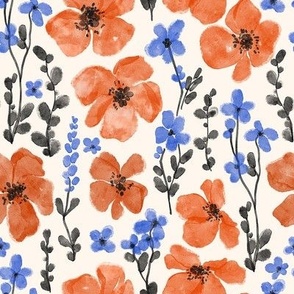 Watercolor Red & Blue Flowers
