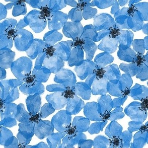 Watercolor Blue Poppies Flowers