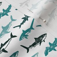 Sharks Block Print Ocean Turquoise Teal by Angel Gerardo - Small Scale