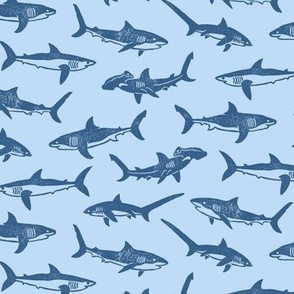 Sharks Block Print Blues by Angel Gerardo