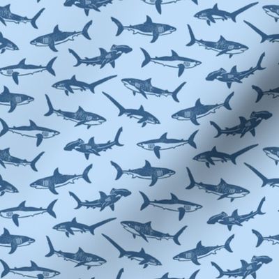 Sharks Block Print Blues by Angel Gerardo - Small Scale