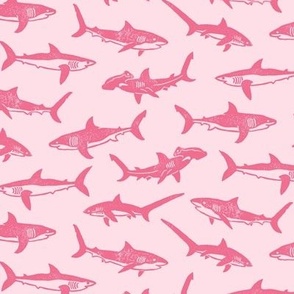 Sharks Block Print Bubble Gum Pink by Angel Gerardo