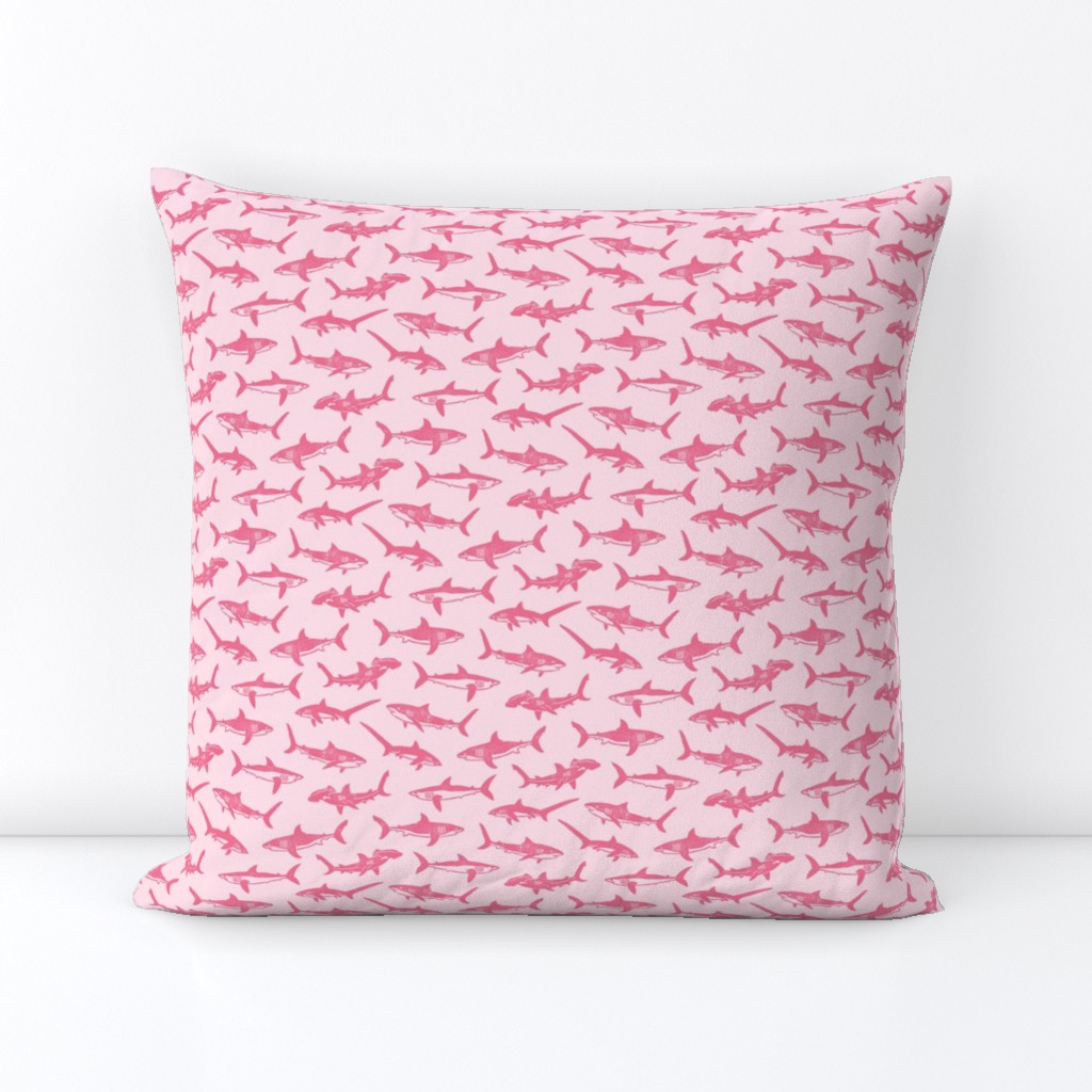 Sharks Block Print Bubble Gum Pink by Angel Gerardo - Small Scale