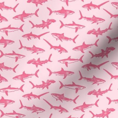 Sharks Block Print Bubble Gum Pink by Angel Gerardo - Small Scale