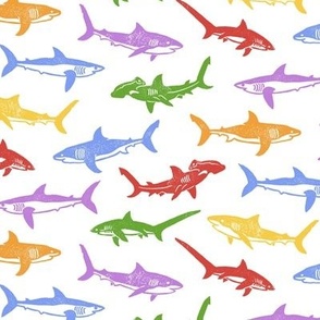 Sharks Block Print Rainbow by Angel Gerardo