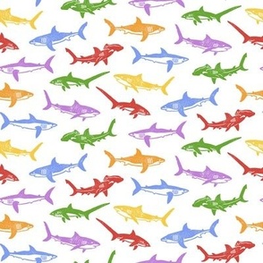 Sharks Block Print Rainbow by Angel Gerardo - Small Scale