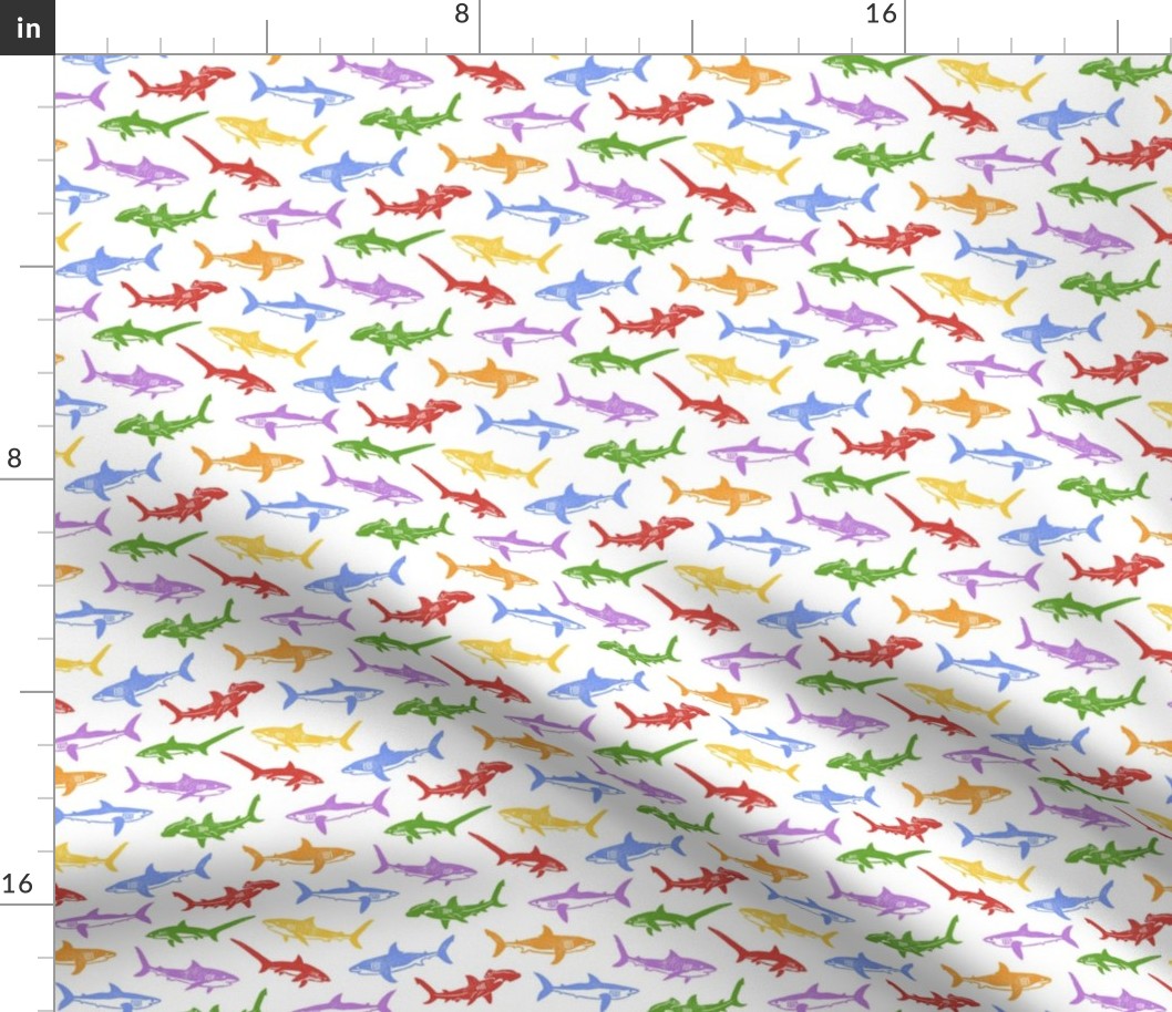 Sharks Block Print Rainbow by Angel Gerardo - Small Scale