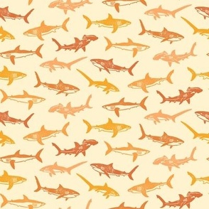 Sharks Block Print Sunset Golds by Angel Gerardo - Small Scale