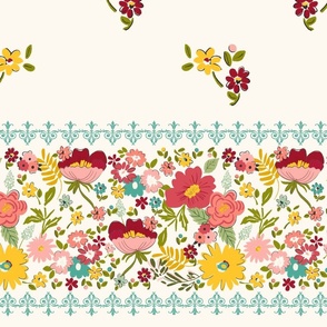boho floral border print, farmhouse floral, vintage style floal ©terri conrad designs