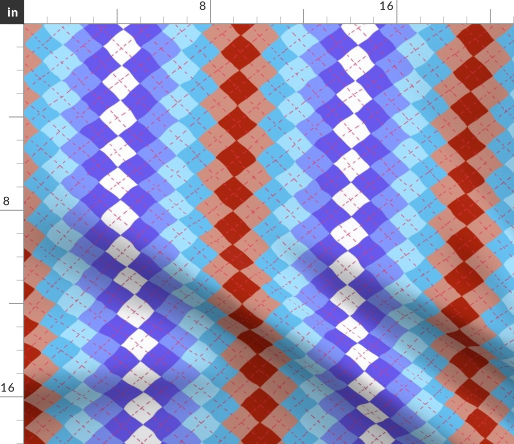 Argyle in red and blue