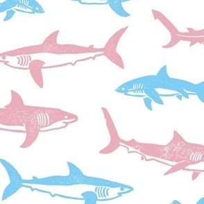 Sharks Block Print Trans Flag Pink and Blue by Angel Gerardo - Large Scale