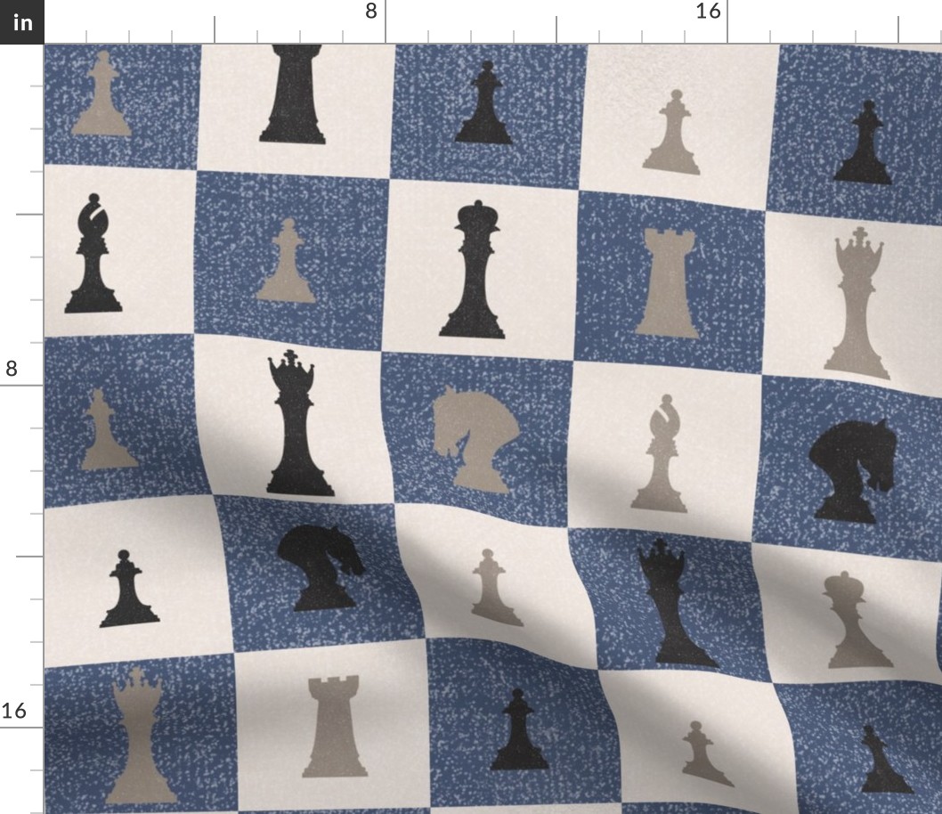 Jumbo Checkmate Chess, Denim and Cream by Brittanylane